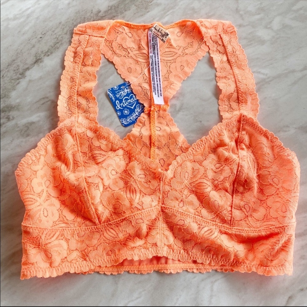 Free People Galloon Lace Bralette Neon Orange XS - Picture 5 of 7